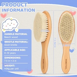 DEBETOOL 2-Pack Baby Hair Brush with Soft Bristles - Natural Wooden Baby Brush for Newborns & Infants Gentle Scalp, Perfect Baby Registry & Shower Gif