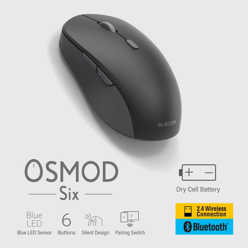 Elecom M-MY30MBSBK-G Wireless Mouse, Silent, OSMOD Six Bluetooth, Supports 2.4