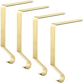 Sunshane Christmas Stocking Holders Metal Mantel Stocking Hanger Hooks Fireplace Hang Grips for Christmas Party Decorations (Gold, 4)