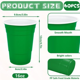 60 Pcs St. Patrick's Day Plastic Cups 16 Oz Drinking Cups Green Gold Disposable Cup for Irish Holiday Graduation Party Supplies