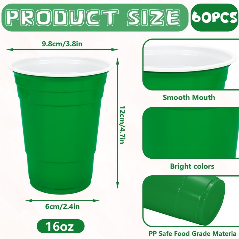 60 Pcs St. Patrick's Day Plastic Cups 16 Oz Drinking