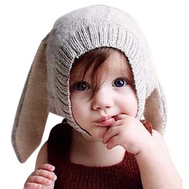 (Rarihima) Knit Hat, Baby Hat, Rabbit Ears, Knit Hat, Cold Protection, For Children, Baby Knit Hat, gray