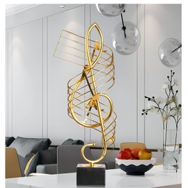 Gold Alloy Musical Note Sculpture Decor - 15.7"/19.7" Handcrafted Curved Music Symbols, Electroplated Base (4"/6") for Home/Party/Wedding, Unique Gift for Musicians (2 Sizes)