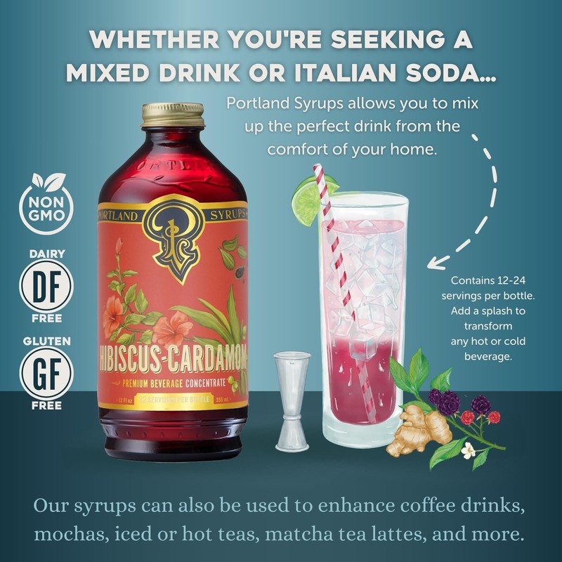 Portland Syrups Hibiscus Cardamom Syrup - Craft Exquisite Cocktails, Mocktails,