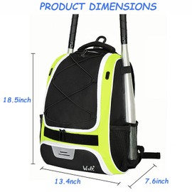 WOLT | Youth Baseball Backpack Bag for Baseball, Softball & T-Ball Equipment & Gear, Youth Boys and Adults, with Holder for Bat, Helmet, Glove, & Shoes Compartment & Fence Hook