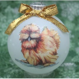 B037 Hand-made Christmas Ornament - chicken - gold buff silky silkie hen (gold)