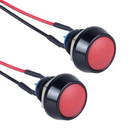 DMWD 2pcs 12mm Waterproof Metal Momentary Domed Push Button Switch 3A 12V 24V 110V 1NO ON-Off Reset Micro Switch Aluminium Black Shell (Pre-Wired Red Button)
