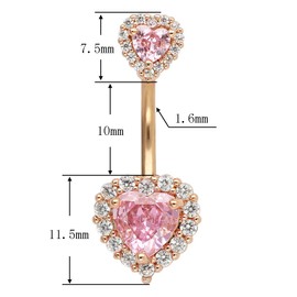 Excepro Belly Rings 316L Surgical SS PVD Plated Multicolor Heart CZ Navel Piercing Shiny Belly Button Rings, Metal Gemstone, cubic zirconia