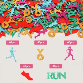 Sursurprise Running Themed Party Decorations, 200Pcs Running Confetti, Runner Medal Sneaker Table Confetti, Running Race Marathon Cross Country Sports Fitness Birthday Party Supplies
