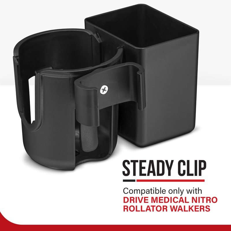 Clip-On Walker Cup Holder with Large Storage Box – Only