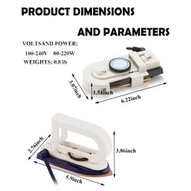 Travel Iron Mini for Clothes with Dual Voltage, Portable Small Iron for Crafting and Sewing (No Steam), Max 356°F Non-Stick Soleplate, Triple Temperature Range for Multiple Materials (White)