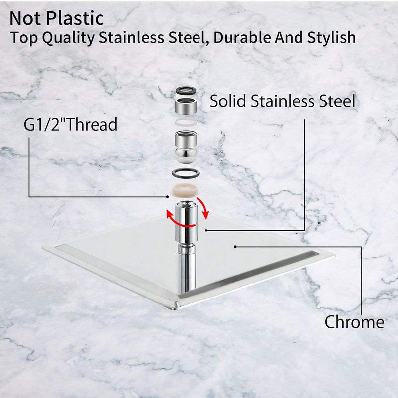GGStudy 12 Inches Square Rain Shower Head Large Stainless Steel