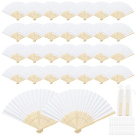 BORISCA Ventaglio di carta da matrimonio, ventaglio pieghevole, ventaglio in legno, ventaglio bianco per matrimoni, feste e decorazioni artigianali