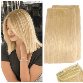 2 Pcs Short Clip in Hair Extensions, Human Hair Clip in Extensions Women Adding Volume 6 inch Golden Blonde