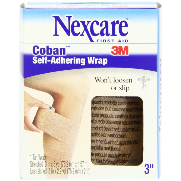 Nexcare Coban Self-Adherent Wrap, 3-Inch x 5-Yard Roll, 1 Count Box