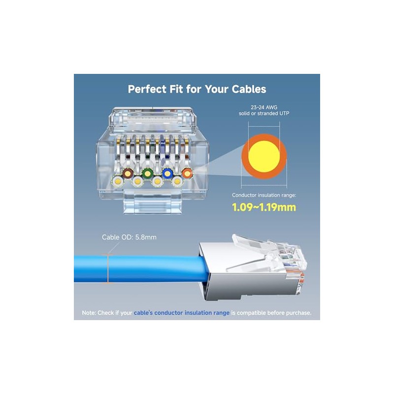 Cable Matters - Paquete de 100 conectores RJ45 blindados Cat
