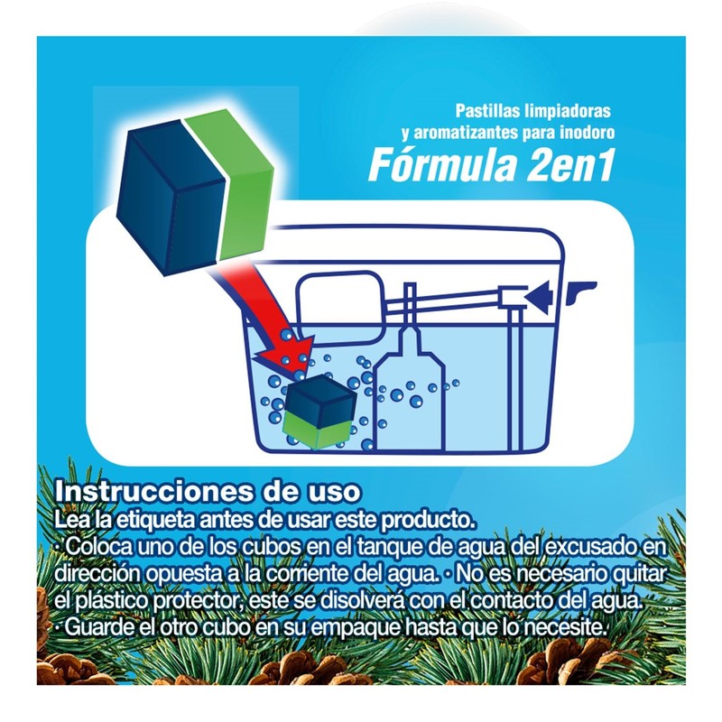 Pastillas limpiadoras para inodoro Bref Duo-Cubes Pine 2 en 1