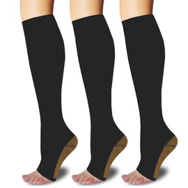 SHUTELI Open Toe Compression Socks 3Pairs Women Men Knee High for Circulation Support Toeless Compression Socks (S/M)