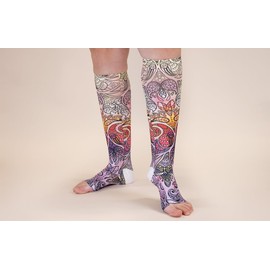 Lymphedivas Birds of Paradise Medical Graduated Compression Knee-High Sock Pair 20-30mmHg for Women and Men (Long Open-Toe Medium)