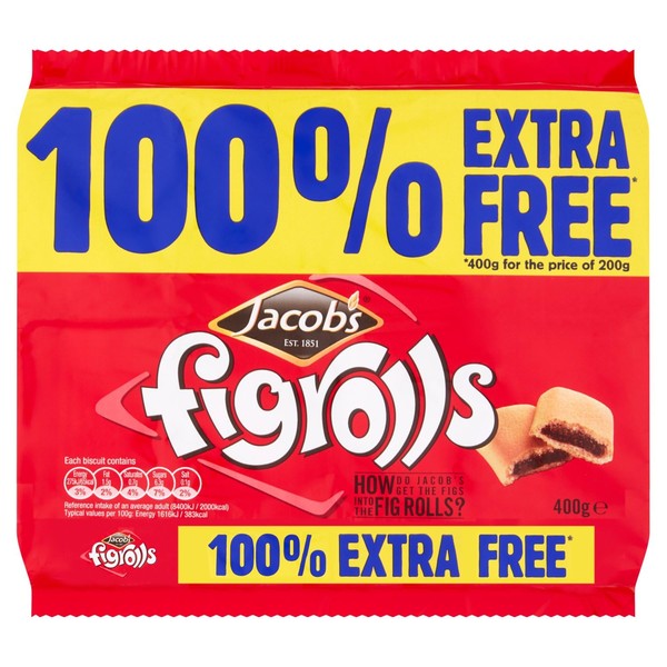 Jacob's Fig Rolls 200g + 100% Extra Free (400 Grams) Pack of 2