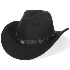 EOZY Black Cowboy Hat Women Mens Classic Roll Up Brim Western Hat Ladies Fedora Cowgirl Hats with Buckle Belt