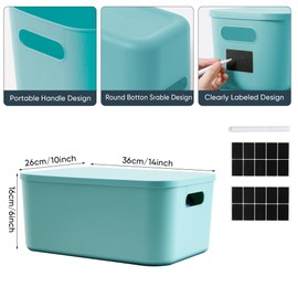 HapiLeap Plastic Storage Bins with Lid, Stackable Storage Containers for Organizing, Decorative Storage Baskets for Shelves Living Room Playroom Classroom Office (Medium 2PCS (Blue+Green))