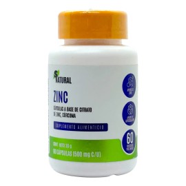 Zinc 60 Cápsulas SNatural | Suplemento Mineral para Inmunidad, Energía y Salud Celular