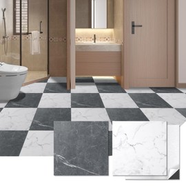 Art3d Peel and Stick Vinyl Floor Tiles 30-Pack 12 x 12 inch, Self Adhesive Waterproof Flooring Planks for Kitchen, Dining Room, Bedrooms, Cover 30 Sq. Ft, Black & White Marble (15 Tiles per Color)