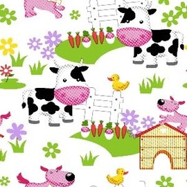 42" Wide 100% Cotton Flannel Barnyard Animals Fabric Sold by The Yard