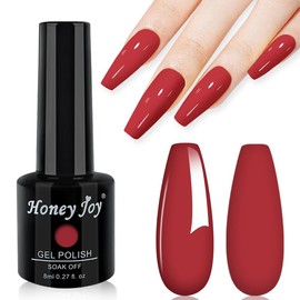Honey Joy Sparkly Gel Nail Polish 1Pc Red Nail Polish Gel Colors - Soak Off, UV/LED Gel Polish for Nail Art - Perfect for DIY Manicures at Home - Salon-Quality, 8ml/0.28oz (#6 Crimson Gem)