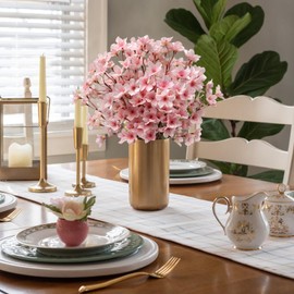 TOCHGREEN 6PCS Artificial Cherry Blossom Flowers, Pink Faux Peach Blossom Branches Stems Silk Fake Flowers 15.7’’ for Home Kitchen Wedding Party DIY Garden Decorations