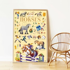 POPPIK 1841263 Sticker Poster, Horses Interactive Educational Poster with Removable Stickers, Multilingual Knowledge Poster, for Ages 7 and Above, 68 x 100 cm