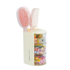 FABROK 3-Layer Clear Hair Accessories Organizer with Hair Brushes Holder, Rotatable Small Jewelry Box for Hair Clip Earring Necklaces, Desktop Organizer Case for Cotton Swab, Hair Accessories(Yellow)