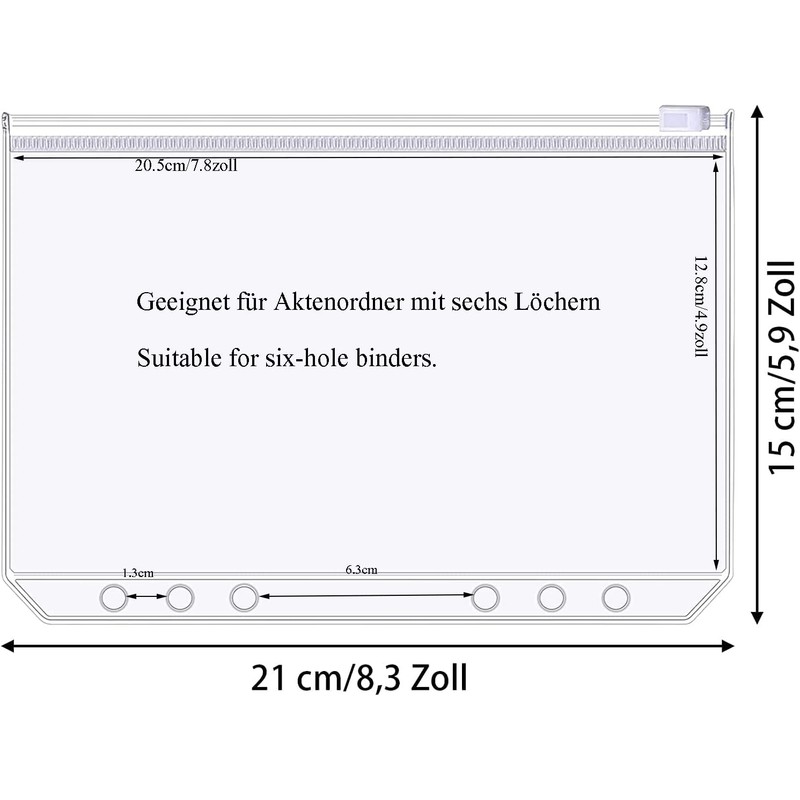 Pack of 20 A5 Size 6 Holes Binder Pockets Translucent