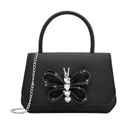 Milisente Clutch Purses For Women Butterfly Crystals Clutch Evening Bags Formal Wedding Elegant With Top Handle (Butterfly Black)