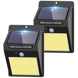 2-Pack Outdoor Solar Motion Lights - 3 Modes/100 LED Wireless, IP65 Waterproof for Front Door, Backyard, Garage & Deck (Warm White)