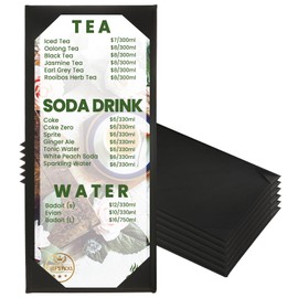 DUPDMKIN Menu Holder PU Leather Menu Covers 4.25" X 11" Black Restaurant Supplies Ticket Holder for Restaurant, Coffee Bar, Wine List (1 View, 6 Pack)
