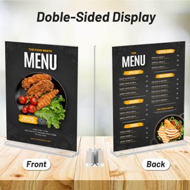 Acrylic Sign Holder 8.5 x 11 Inch 1-Pack Vertical T Shape Display Stand Double-Sided Desktop Clear Sign Holders Paper Holder Table Menu Holders Plastic Sign Stand for Home, Office, Restaurants, Store