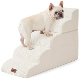 ZOMISIA Dog Stairs for High Beds - Pet Stairs Ramp for Couch, 35D Foam Dog Steps for Small to Large Pets, with Non-Slip Bottom Beige, 5 Steps