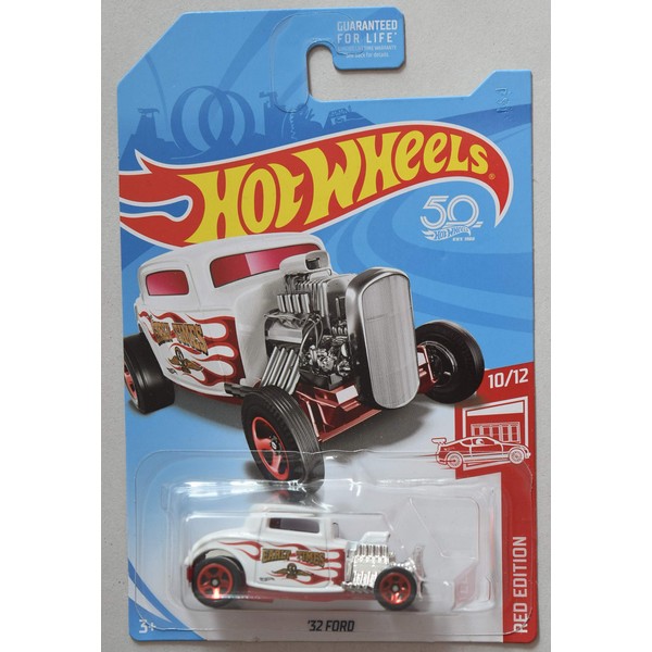 Hot Wheels RED Edition 10/12, White with RED Flames '32 Ford 50TH Anniversary Card