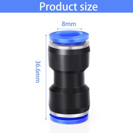 8mm Tube OD Push to Connect Fitting, Straight Pneumatic Connector, Push Lock PU-8, 10 PCS