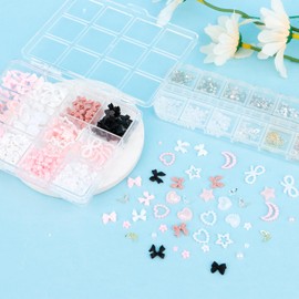 Hotalisona 3D Nail Flower Charms Pearls Jewels and Gems Rhinestones Heart Cute Pink Bows Nail Charms Rhinestone Art Kit Stuff Supplies with Picker Tool White Pencil for Design Kit Techs