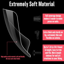 NOVO OVO 120 pcs Full Cover Duck Feet Nail Tips Press On for Acrylic, Clear Medium/Long Coverage Flare Y2K Vibe Wide French Soft Gel False Nail Extension for Art Salon x 12 Sizes in Box