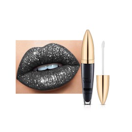 Metallic Lip Gloss Glitter Lipstick Black Metallic Lipsticks Diamond Shimmer Matte Liquid Lipstick Waterproof Long Lasting Sparkly Metallic Black Lip Gloss Matte Metallic Lip Gloss for Women Girls