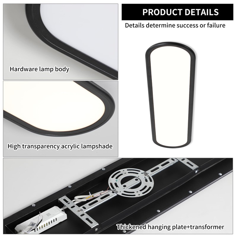 Ganeed Modern Linear Ceiling Lights,48W Dimmable LED Ceiling Lamp, High