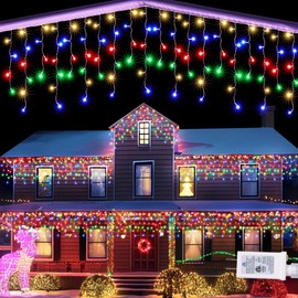 Lomotech Christmas Icicle Lights - 32Ft 8 Modes Waterproof Christmas Lights Connectable with Timer for Holiday, Wedding Party, Eaves, Christmas Decorations (Multicolor)