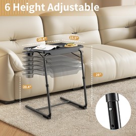 ZUCONKITCH Adjustable TV Tray Tables with 6 Height & 3 Tilt Angle, Folding TV Dinner Tray,TV Table with Cup Holder on Bed & Sofa (2 Pack, Black)