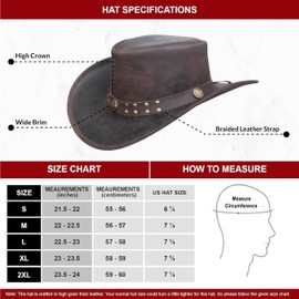 BRANDSLOCK Leather Cowboy Hat for Men Women Shapeable Wide Brim Durable Cowgirl Outback Hat Brown (S)