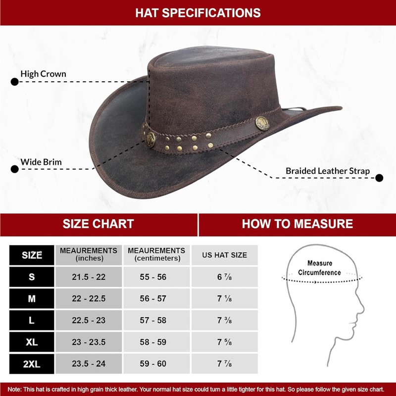 BRANDSLOCK Leather Cowboy Hat for Men Women Shapeable Wide Brim
