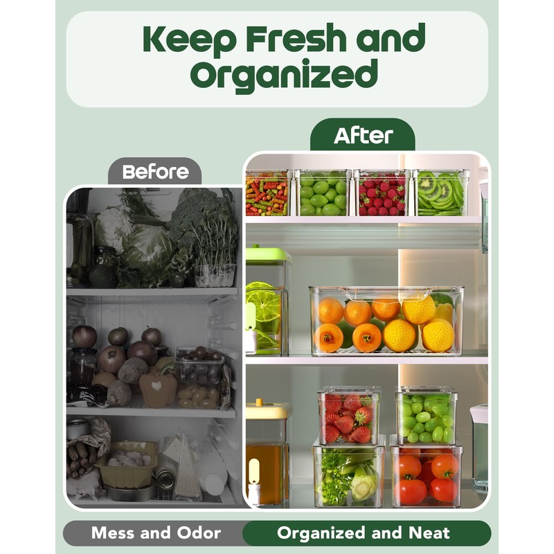 KEMETHY 11 Pack Refrigerator Organizers and Storage, Stackable Fridge Organizer